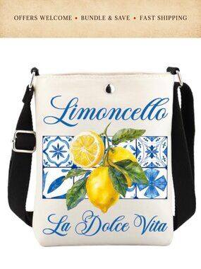 Canvas Crossbody Bag Italian Lemons Limoncello Print Travel Purse